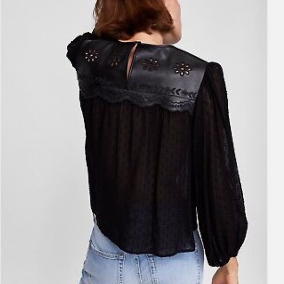 Sheer faux leather embroidered blouse - Picture 2 of 13